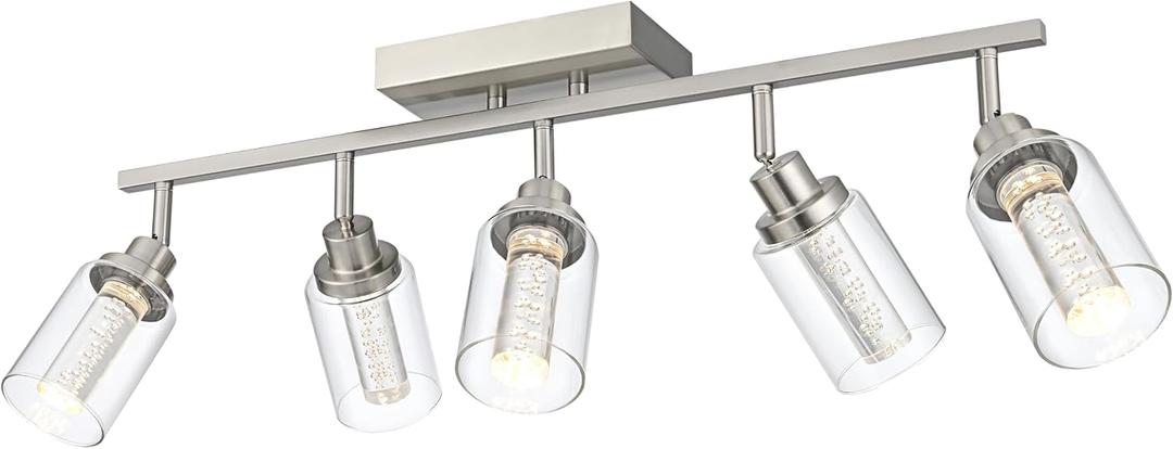 MELUCEE LED 5 Light Track Lighting Kit Brushed Nickel Ceiling Spotlights
Vanity Lights Modern Track Light Fixture with Flexibly Rotatable Heads, Built-In LED Chips, 5-Color Temperature Adjustable