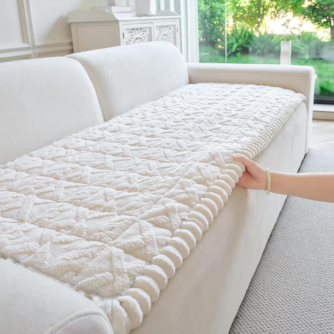 Fuzzy Couch Covers for Dogs, Non Slip Thick Dog Couch Cover Protector, Plush Pet Couch Covers for Sofa Washable, Soft Sofa Cushion Slipcovers Pet Friendly(1PC, Beige White, 27.6”x70.9”)
