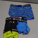 Champion Boys' Underwear, Everyday Active Stretch Boxer Briefs, Assorted 4-pack Boxer Briefs (Medium, Black/Blue/Scripts)