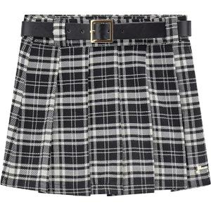 Black white check combo twill pleated mini skirt guess