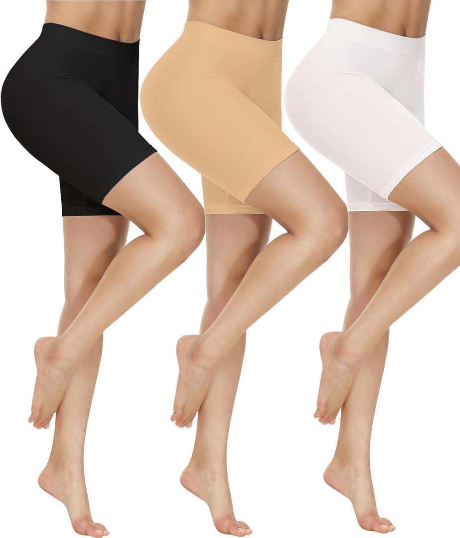 Yeblues Slip Shorts for Under Dresses Women 3 Pack Anti Chafing Shorts Cooling Boyshorts for Yoga/Bike/Workout Panties (X-Large, Black+Nude+White)