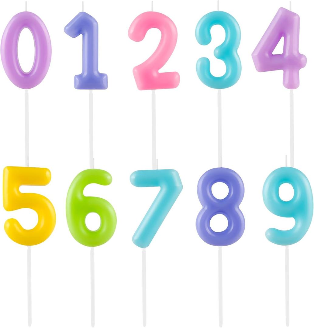 Macaron 10pcs Pastel Numeral Birthday Candles - Cake Numeric Candles Number 0 1 2 3 4 5 6 7 8 9,Used for Cake Decoration on Boys Girls Birthday Party (Multicolor)