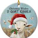 2 x Goat Christmas Ornament 2025 - Funny Goat Gifts for Goat Lovers, Women, Men, Farm Animal Ornaments for Family, Friends, Farmers - Rustic Ceramic Hanging Holiday Decorations