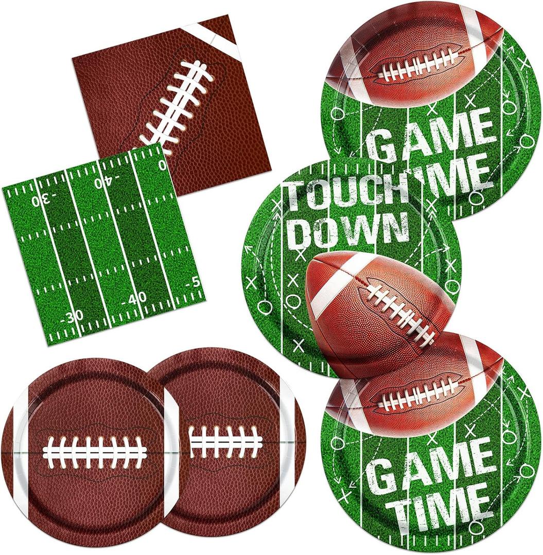 Football Plates and Napkins, 100Pcs Football Party Supplies Touchdown Paper Plates Napkins for Football Birthday Game Day Tailgate Party Decorations