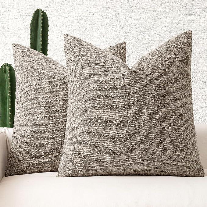 MIULEE 22x22 Inch Decorative Euro Sham Throw Pillows for Bed Set of 2 Textured Boucle Neutral Throw Pillow Covers Light Taupe Accent Solid Euro Couch Pillowcase Cozy Soft Sofa Livingroom Home Decor