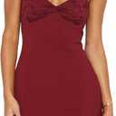 Women's Summer Mini Dresses Sexy Lace Straps Sweetheart Neckline Backless Cocktail Party Bodycon Dress (Medium, Burgundy)