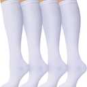 Senker Fashion Knee High Socks for Women, Cotton White Long Tube Sock Black Stockings Striped for Boot Outdoor Sport, Large