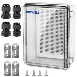 XINYIELE Waterproof Outdoor Project ABS Plastic Junction Box IP67 Weatherproof Dustproof Enclosure with Hinged Cover, Mounting Plate, Wall Brackets for Power Project (Clear, 8.7"X6.7"X4.5")