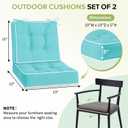 HARBOREST Outdoor Chair Cushions Set of 2, Tufted Patio Chair Cushions with Ties, Square Corner Outdoor Cushions for Patio Furniture, Lawn Chairs, Wicker Chairs, 19" x 19" x 5", Teal