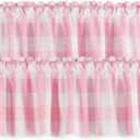 2 Pack Buffalo Check Valances for Windows Living Room 18 inches Long Classic Gingham Plaid Bedroom Bathroom Rod Pocket Country Farmhouse Kitchen Window Curtain Valances - 54"x18" Pink & White