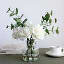 14" Artificial Flowers with White Roses in Vase, Fake Flowers in Artificial Water Vase, Silk Flower Arrangements in Vase with Artificial Flowers for Home Dining Table Decor. (White Faux Rose Flowers in Vase)