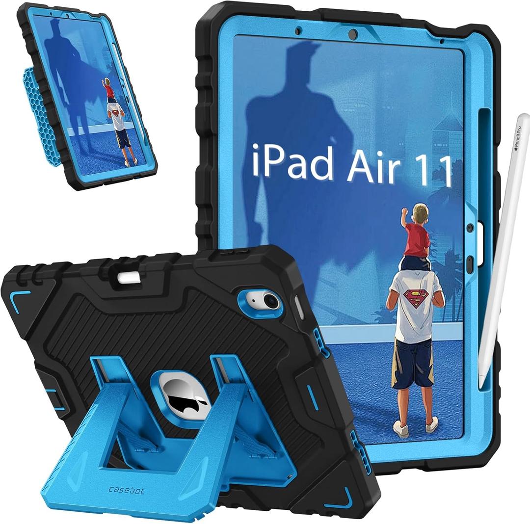 Fintie Case for iPad Air 11-inch M3 (2025) / M2 (2024), iPad Air 5th (2022) / 4th Generation (2020) 10.9 Inch, Fully-Body Rugged Heavy Duty Shockproof Case with Kickstand for Kids, Black/Blue