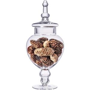 Large Glass Apothecary Jars with Lid, Clear Glass Candy Jar for Candy Buffet, Decorative Glass Jar for Party, Wedding and Home Decor, Elegant Glass Candy Canister (Height: 15", Diameter: 6.3")