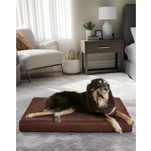 OhGeni 41 Inch Orthopedic Waterproof & Machine Washable Dog Bed for Large Pets, 20D Egg Crate Foam Stable Support, Non-Slip Bottom and Removable Cover, Tear-Resistant Invisible Durable Zipper(Brown) (41.0"L x 28.0"W x 4.0"Th)