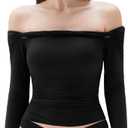 SUUKSESS Women Padded Off The Shoulder Tops Double Lined Going Out Fitted Basic Fall Shirts (Small, 01 Black)
