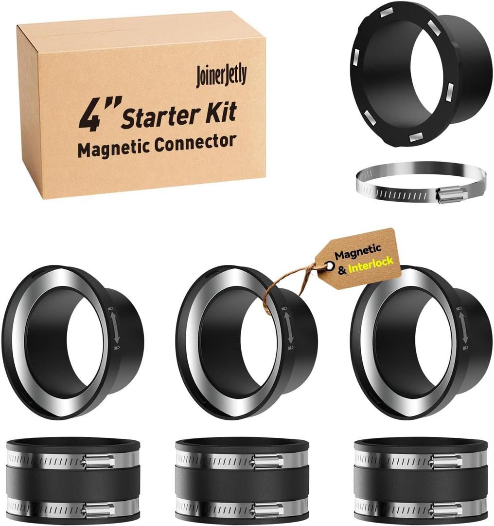 Magnetic Dust Collection Fittings for 4" Woodwork Shop Vacuums Dust Hose, One-to-Multi Quickly Connect and Interlock Dust Collector System w/1PK Mag Port Connector+3Set 4"Coupler