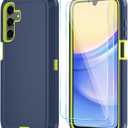 Qinmay Phone Case for Samsung Galaxy A15 5G Case with HD Screen Protector, Heavy Duty Shockproof & Dropproof 3-Layer Cover Phone Case for Galaxy A15,Bluegreen