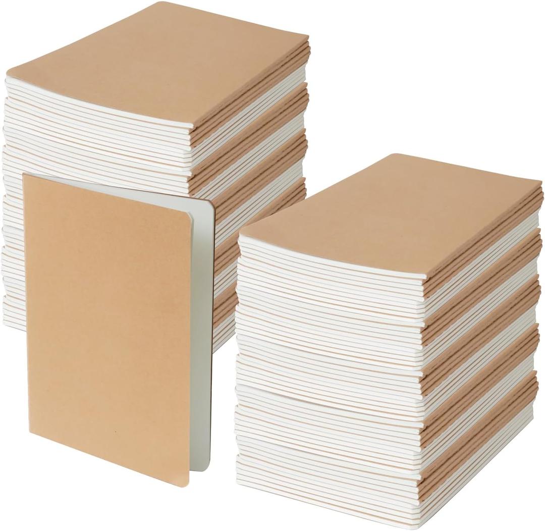 100-Pack A5 Kraft Notebooks  Small Journals Bulk Set, 5.5 x 8.5 Inch Softcover Bulk Journals & Notepads, 68 Pages (34 Sheets) for Writing, Sketching & Office Use.