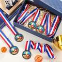 Kenning 24 Pcs Basketball Medals for Kids with Attached Neck Ribbons, Award Medals Metal Trophy Trophies Gift for Sports Themed Party Favors Team Participation(Basketball)