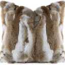MOOX Rabbit Fur Throw Pillow Covers Decorative Fluffy Soft Fuzzy Plush Luxury Genuine Animal Skin Lumbar Pillow 18"x18" Cushion Cover, Couch-Yellow White