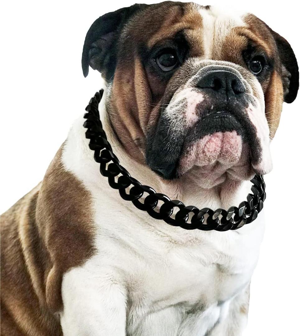 Cuban Link Dog Collar - 3/4 in Wide Metal Chain Dog Collar Venom Black, Designed Stunning Pet Accessory, Cute Luxury Jewelry Costume 20 inches