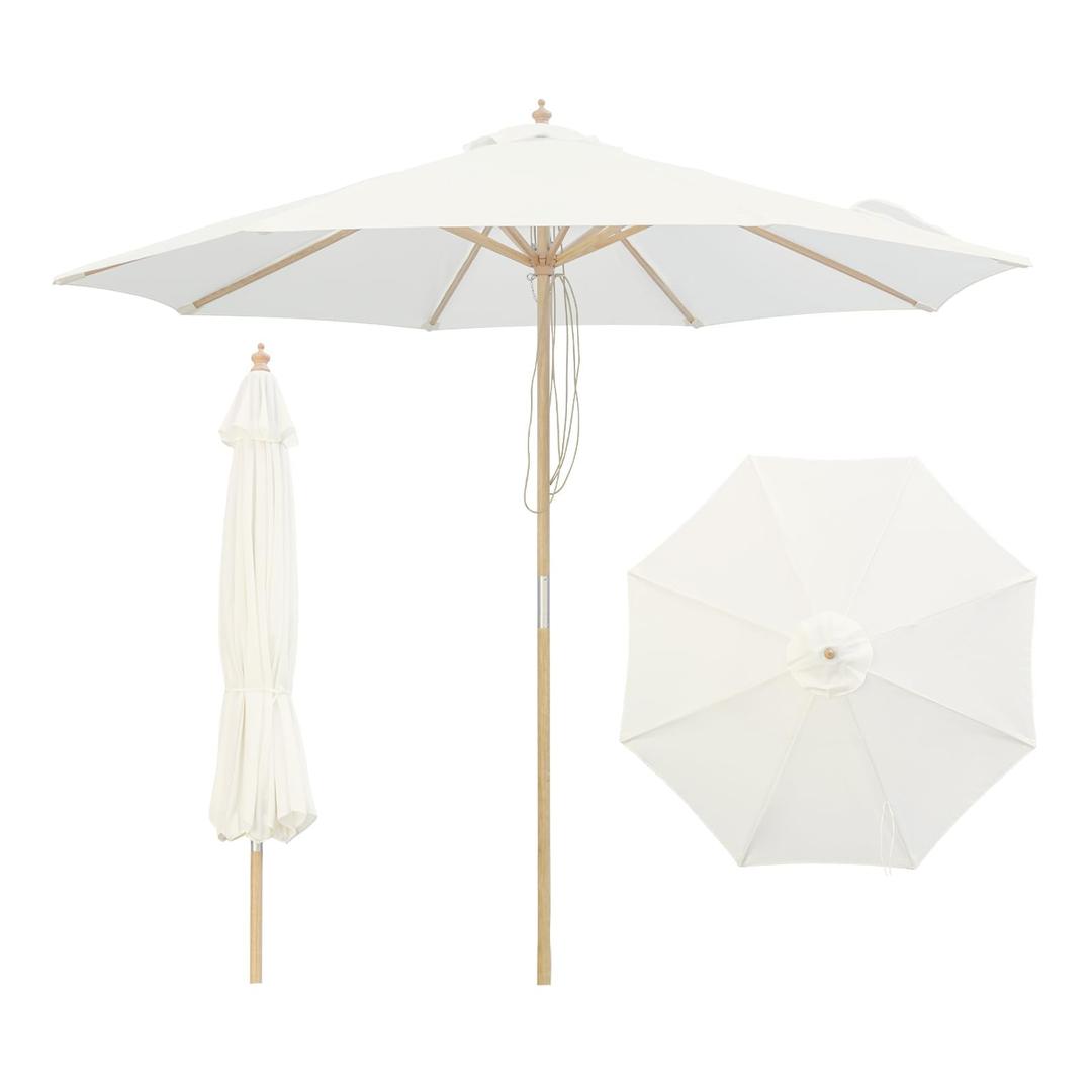 10FT Wood Patio Umbrella, Large Outdoor Table Pool Umbrella 180G Polyester Fabric, Push-Pull Operation Market Umbrella, 8 Rib Vented Canopy, Ideal for Patio, Backyard