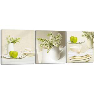 Wieco Art 3 Piece Floral Giclee Canvas Prints Wall Art Elegant Life Pictures Paintings for Living Room Kitchen Bathroom Home Decor Large Modern Gallery Wrapped Contemporary Pretty Flowers Artwork L, 20 x 20 inches