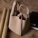 Women's PU Leather Bucket Bag - Lightweight Handbag with Detachable Strap for Work, Travel, and Daily Use (Milk Apricot)