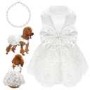 Topkins Dog Dresses, Dog Birthday Dress, Puppy Soft Skirt with Pearl Necklace, Girl Dogs Wedding Dress, Puppy Slik Outfit with Bow Tie, Dogs Princess Dresses for Small Breeds, White, Size:  L