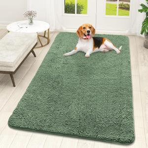OLANLY Dog Door Mat for Muddy Paws 59x32, Absorbs Moisture and Dirt, Absorbent Non-Slip Washable Doormat, Quick Dry Chenille Mud Mat, Entry Indoor Entryway Carpet for Inside Floor, Olive Green
