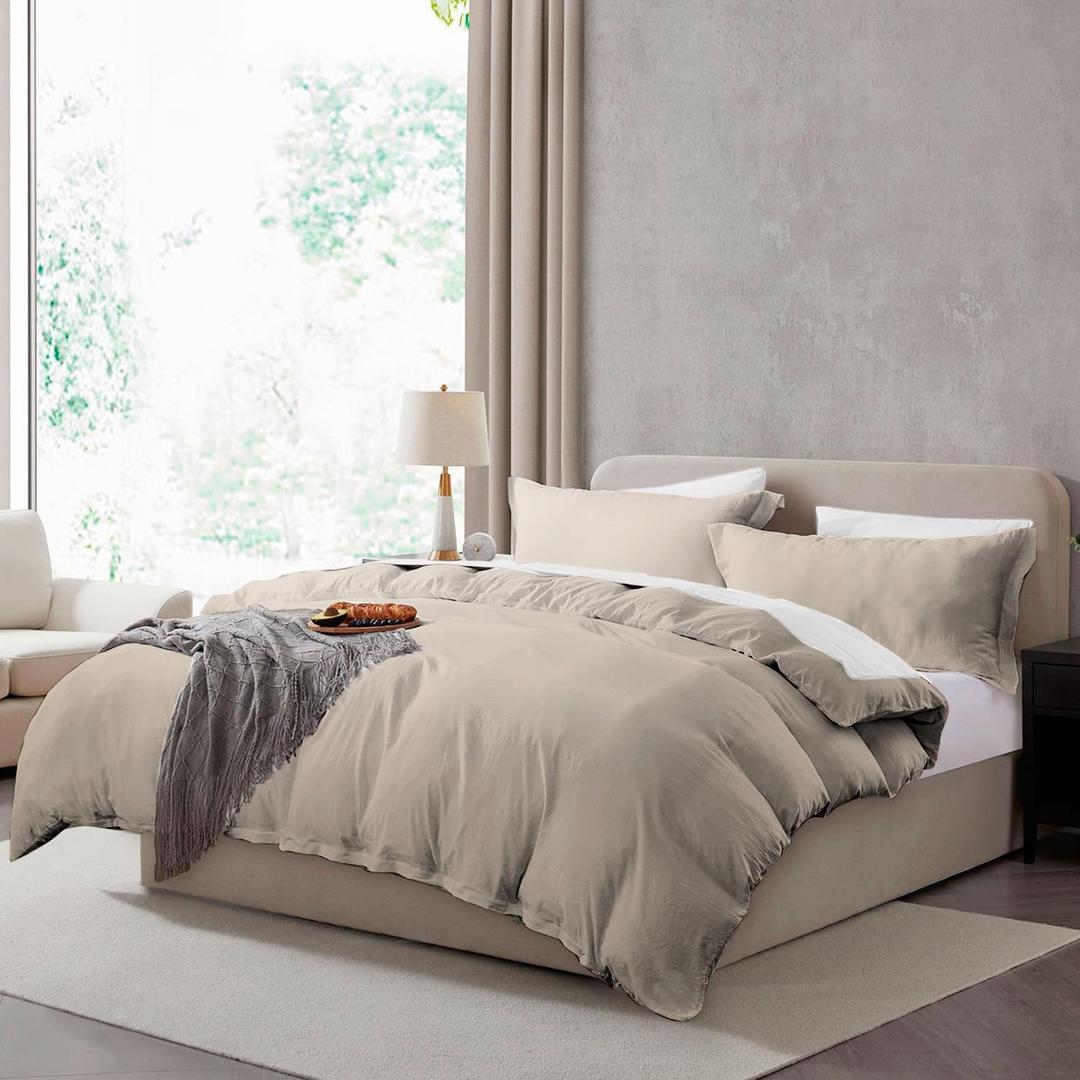 Hearth & Harbor California King Duvet Cover Set - Cal King Soft Prewashed Linen Duvet Cover, 3 Piece Set with Zipper Closure, 1 Duvet Cover 104x98 inches and 2 Pillow Shams