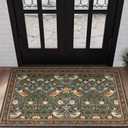 Cute Botanical Bathroom Rugs Non Slip, Ultra Thin Strawberry Thief Abstract Art 2x3 Small Rugs, Green Tropical Floral Leaves Throw Area Rug for Bedroom Kitchen Indoor Entrance Entryway Rug Washable