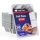 JOLLY CHEF 9x13 Aluminum Foil Pans (30 Pack) - Disposable Half Size Deep Steam Foil Pans for Roasting Turkey, Lasagna, Casseroles - Thanksgiving, Christmas, Parties, Catering