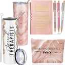 6 Pcs Speech Therapy Gifts Slp Gift for Speech Language Pathologist 20 oz Tumbler Makeup Bag A6 Notebook Ballpoint Pen Slp Graduation Appreciation Gift for Teacher Therapist Birthday(Pink)