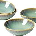 Henten Home Ceramic Soup Bowl Set, 25 oz Cereal Bowls Set of 4, Porcelain Salad Bowls Set, Stoneware Serving Bowls for Kitchen, Microwave& Dishwasher Safe, Reactive Glaze (Green)