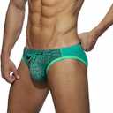 Men's Swim Briefs Low Rise Adjustable Drawstring Sexy Bikini Swimsuit Leopard Print Swim Trunks Underwear (3X-Large, Green)