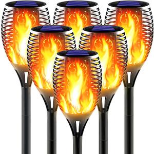 Large Solar Torch Light with Flickering Flame, 6 Pack Upgraded Outdoor Decorative Solar Tiki Torches - Super Bright LED Landscape Lighting for Yard, Garden, Patio & Pathway Decor, Auto On/Off