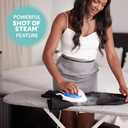 Sunbeam Hot-2-Trot Travel Steam Iron, 800 Watt Dual Voltage 120/240, Compact Size, Portable, Non-Stick Soleplate, Soft Touch Handle, Horizontal or Vertical Use, White and Blue
