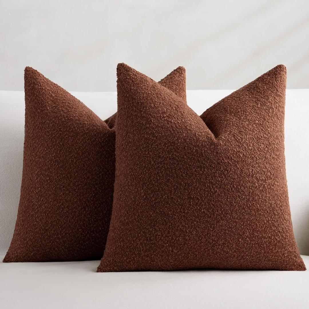 Fall Decorative Throw Pillow Covers 20 x 20 Inch, Set of 2, Thanksgiving Autumn Harvest Decor Boucle Cushion Pillow Cover for Couch Bedroom Sofa Living Room, Burnt Orange