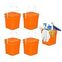 ASEVAT 5 Quart Orange Square Cleaning Bucket, Plastic Bucket with Lid and Handle, Mop Bucket Utility for House Cleaning, Car Washing, Fitment, Detergent and Sanitizing (5Pcs)