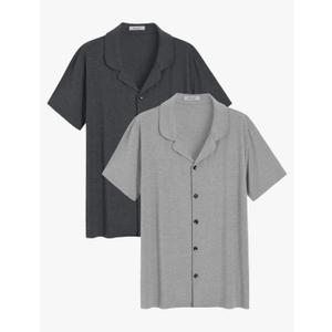 Latuza Men's Soft Button Down Pajama Shirt Black,Grey, 2 Pack, M