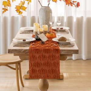 Fall Table Runner Rust Terracotta Soft Plush Faux Fur Velvet Pumpkin Autumn Harvest Cloth Dining Centerpiece Thanksgiving Decor for Home Kitchen Decoration 13 x 48 Inch