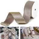 Taupe Velvet Wired Ribbon with Glitter Back 2.5 Inch Camel and Gold Christmas Ribbon Wired Taupe Ribbon for Christmas Tree, Gift Wrapping, Mantel, Wreaths Supplies, Topper Bows (10 Yards)