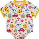EASWEET Baby Boy Romper Soft Bamboo-derived Viscose Short Sleeve Baby Boy Bodysuit, Beach Travel, 12-18 Months