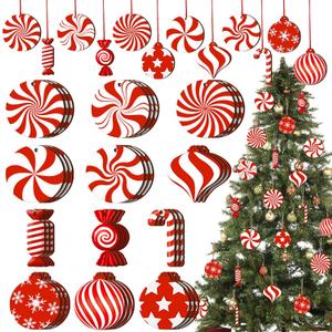 36 Pieces Candy Cane Christmas Ornaments Wood Hanging Decor Xmas Tree Cutouts Peppermint for Home Party Decoration Supplies (Candy Style)