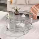 Tempered Glass Round Coffee Table, 28" Modern Acrylic Legs Circle Center Table for Living Room