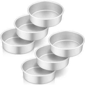 6 Pcs 6 Inch Round Cake Pans Non Stick Aluminum Round Cake Pans Small Smash Pan Tins for Home Party Baking Supplies