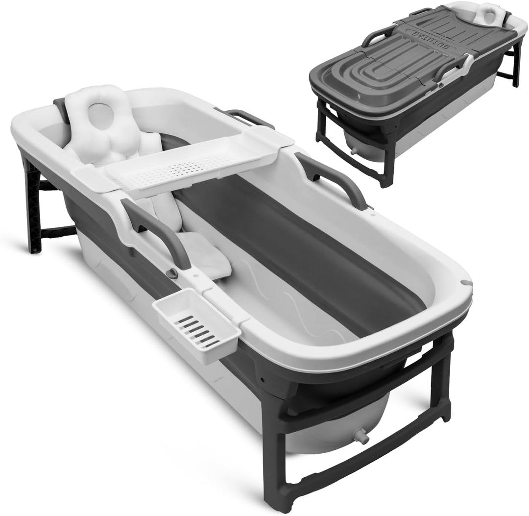 Serenelife 59" Portable Bathtub for Adults  Large Foldable Ice Bath Tub for Cold Plunge & Hot Spa, Freestanding Soaking Tub for Indoor/Outdoor, 440lbs Capacity, Polypropylene, Dark Grey