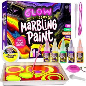 Dan&Darci Glow in The Dark Marble Paint Kit for Kids - Water Marbling Painting Art Set for Boys & Girls Ages 6, 7, 8, 9, 10, 11, 12 Year Old - Kid Crafts Birthday Gifts Toys - Arts Craft Activities