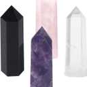 Luckeeper 3" Crystal Wands,6 Faceted Reiki Amethyst Crystal, Rose Quartz,Clear Quartz and Black Obsidian Crystal Quarz Points for Meditation Therapy